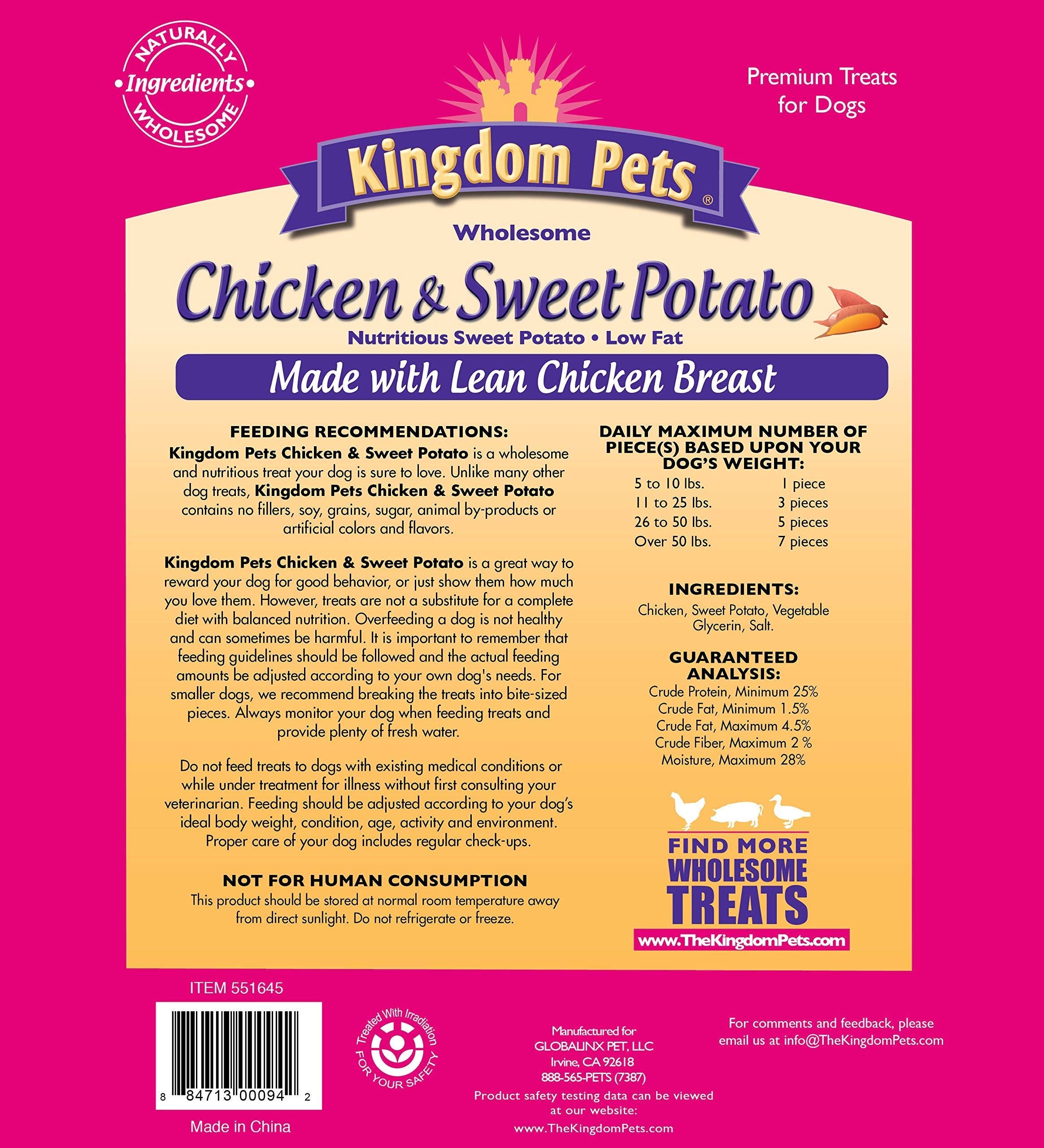 Kingdom Pets Chicken Jerky & Sweet Potato Dog Treats with Only 4 Ingredients and No Fillers, 3 Pound Bag